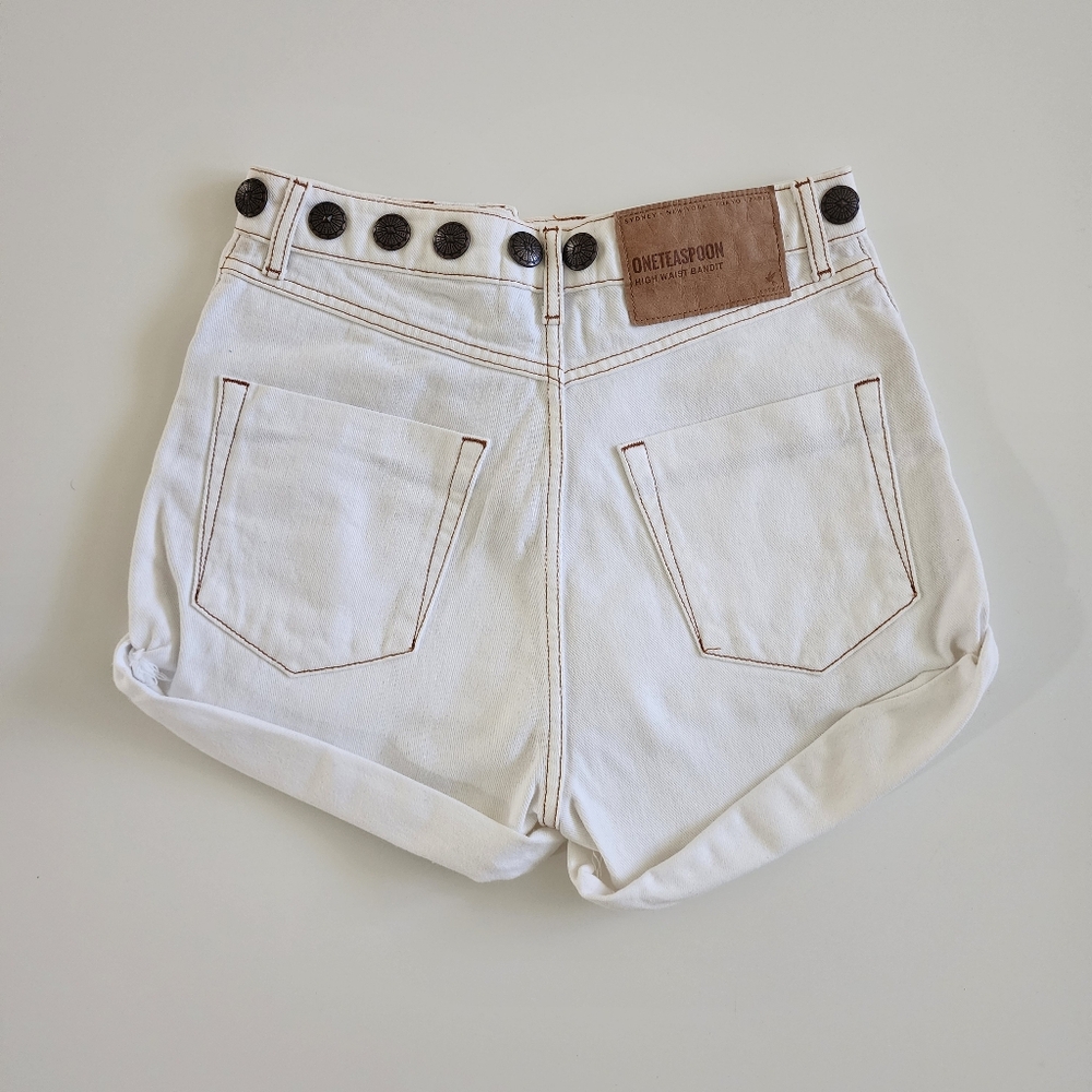 One Teaspoon Bandits High Waist Studded Denim Shorts White Beauty Size 25 - Picture 8 of 11